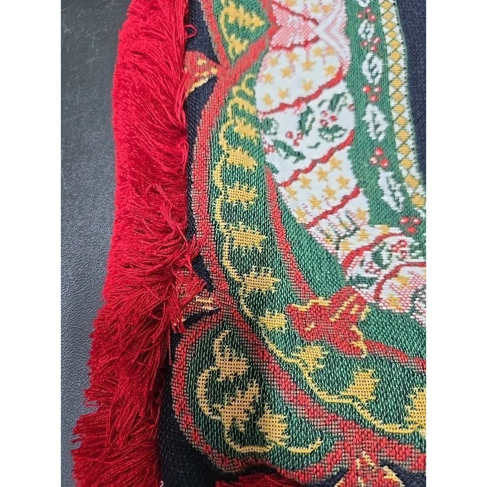 Vintage Christmas‎ Tapestry Santa Clause Fringe Decorative Throw Pillow